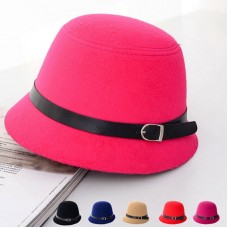 Vintage Mujer Girl Casual Travel Wide Brim Hat Buckle Felt Hat Bowler Cap Topper  eb-00124896
